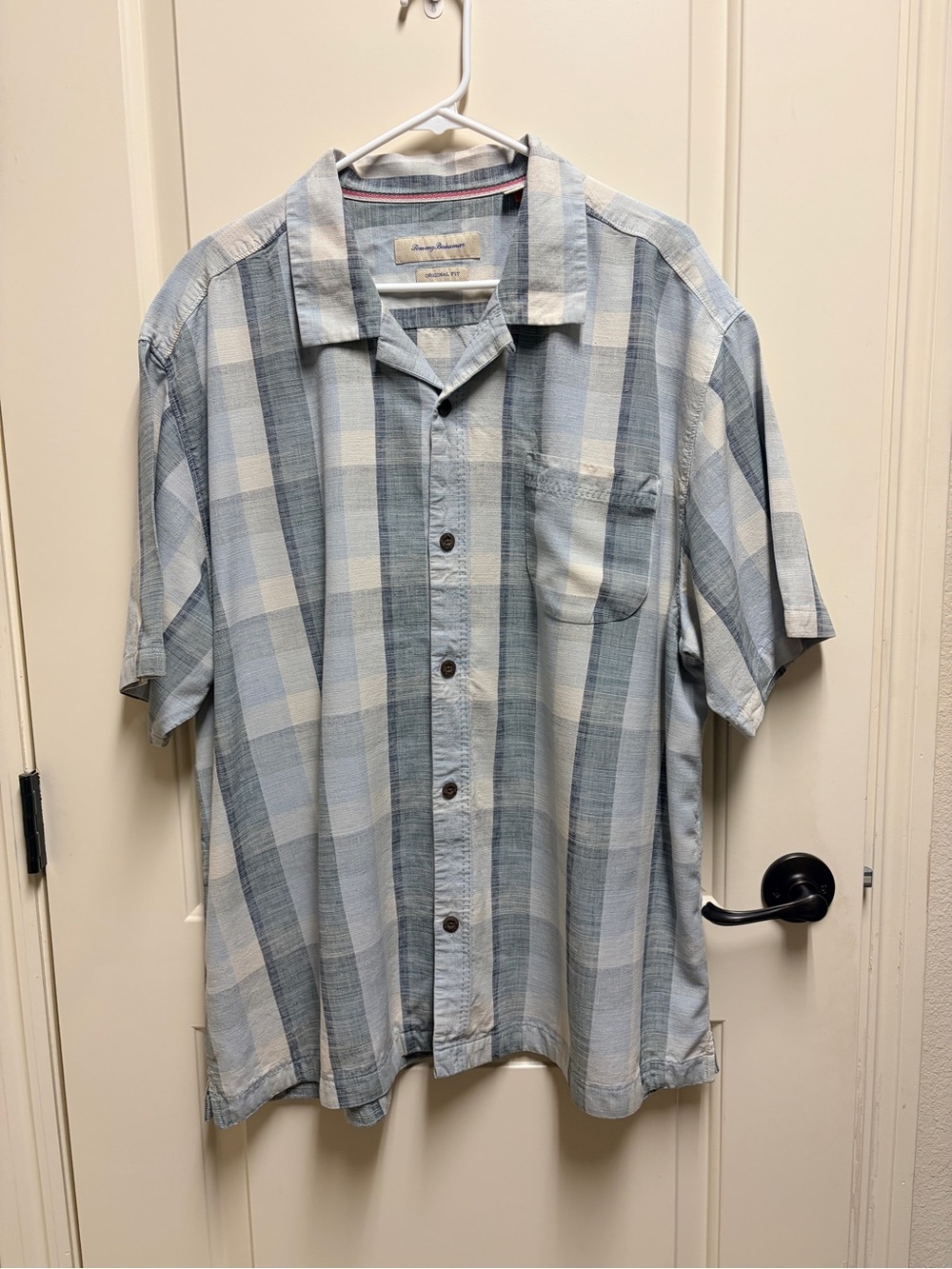 Tommy Bahama Light Blue, Green, Gray, and Ivory Short-Sleeve Button-Down Shirt
